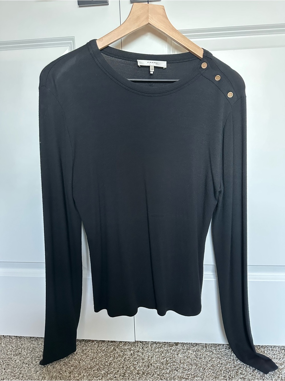 Black Long-Sleeve Button-Shoulder Top